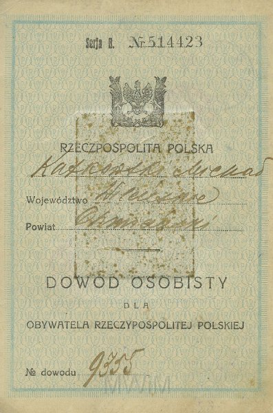 KKE 5270-3.jpg - Dok. Dowód osobisty Michała Katkowskiego (ur. 17 VIII 1907 r. w Taboryszkach) – syn Antoniego i Anieli, Oszmiana, 9 IV 1929 r.